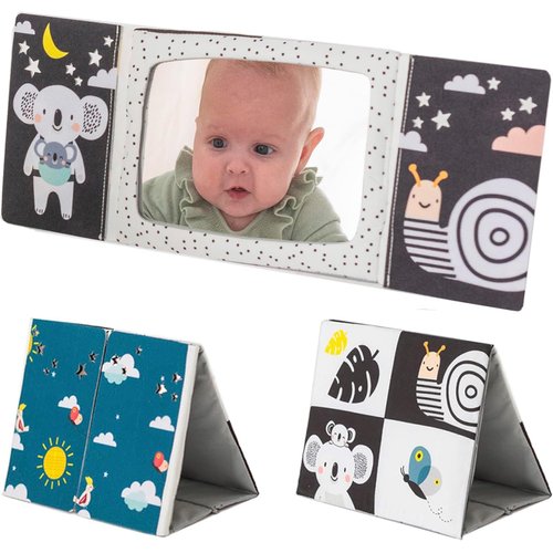 Taf Toys Tummy Time Floor Mirror Book Toys for Babies High Contrast Activity Montessori Newborn Toys, Black and White Baby Toys 0 3 6 12 Sensory Infant Toys 0-3 Months Newborn Essential for Tummy Time