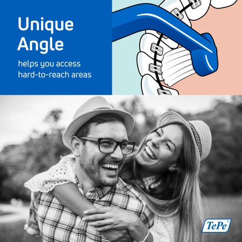 TEPE Angled Soft Bristle Toothbrush, Orthodontic Toothbrush for Braces, Small Head Toothbrush for Retainers, Implants, Universal Care, 1 Pk