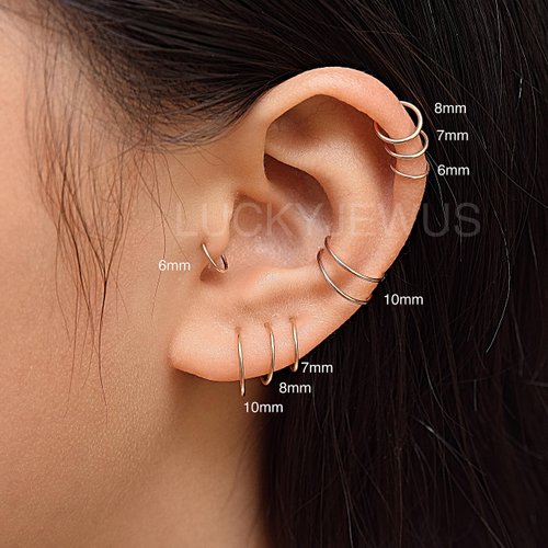 5 Pairs 14k Gold Sterling Silver Nose Rings Hoops Cartilage Small Hoop Earrings Set for Women Girls Tragus Septum Helix Thin Multiple Piercing Jewelry 6mm 7mm 8mm 9mm 10mm