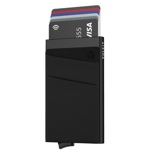 VULKIT Card Holder with Money Pocket Pop Up Wallet RFID Blocking Slim Metal Bank Card Case Holds 5 Cards and Notes(Black)