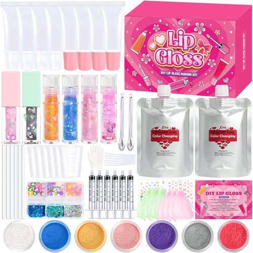 Lip Gloss Making kit, JCOOS Color Changing Lip Oil 64PCS Make Your Own Lip Gloss Kit, Flavored Lip Gloss Moisturizing, Lipgloss Sets for Girls Women Kids Lip Gloss, Christmas Gifts for Kids Girl Stuff