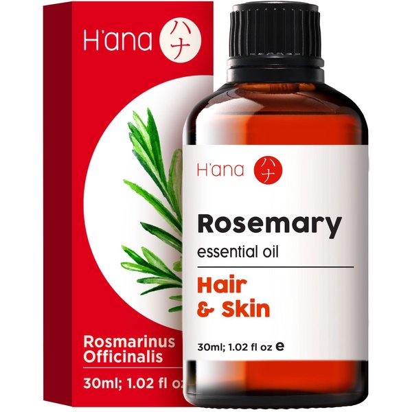 H’ana Rosemary Oil for Hair Scalp - 100% Natural Rosemary Essential Oils for Skin, Diffuser & Aromatherapy - Rosemary Hair Oil for Hair - 1 fl oz