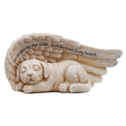 Napco 11146 Small Sleeping Dog in Angel's Wing Garden Statue with Inscription, 8 x 4