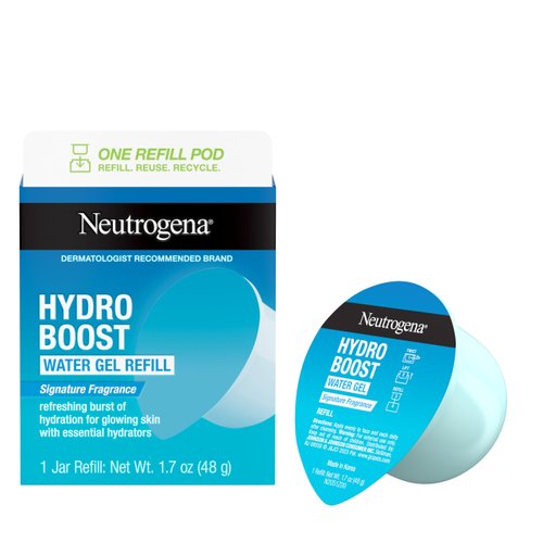 Neutrogena Hydro Boost Water Gel Face Moisturizer with Hyaluronic Acid for a Refreshing Burst of Hydration & Glowing Skin, Signature Fragrance, Refillable Jar + Refill Pod, 1.7 oz Each