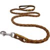 4-thong Round Fully Braided Genuine Leather Dog Leash, 4 Ft x 5/8" (15mm) Brown, Medium Breeds