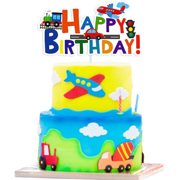 DIADARL Transportation Cake Decoration Car Truck Train Airplane Ship Party Cake Toppers Picks Themed Birthday Party for Kids Boy Girl Birthday Party Supplies
