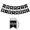 MEETINGU Race Car Happy Birthday Banner, Race Car Birthday Party Decorations Checkered Flags Black and White Racing Banner Let't Go Racing Checkered Flag Party Themed Party Supplies Decorations