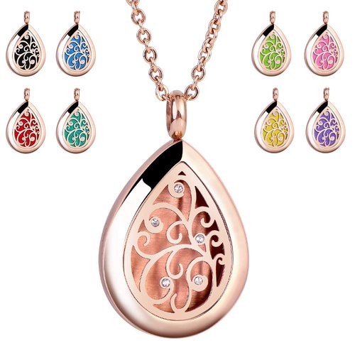 RoyAroma Rose Gold Aromatherapy Essential Oil Diffuser Necklace Stainless Steel Pendant Perfume Locket Women Jewelry for Mom/Women