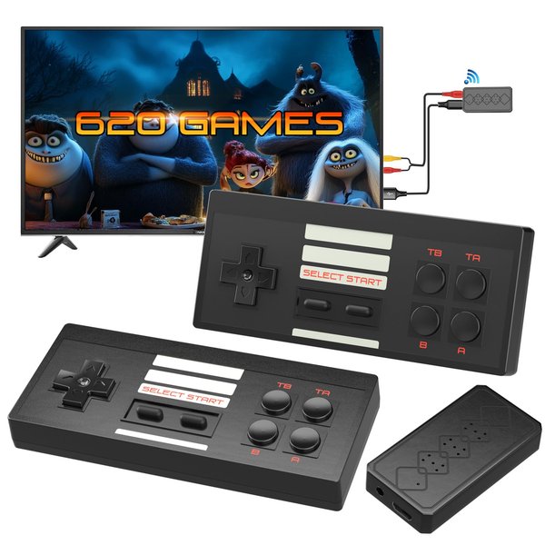 Huunad Handheld Game Consoles with Retro 620 Classic FC Games, AV Cable and USB-C Charging Cable, Good Present for Kids Boy, Xmas Gift (Black)