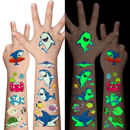 Luminous Temporary Tattoos for Kids - 130Pcs Marine Animal Glow Tattoos Stickers,Ocean Theme Glow...
