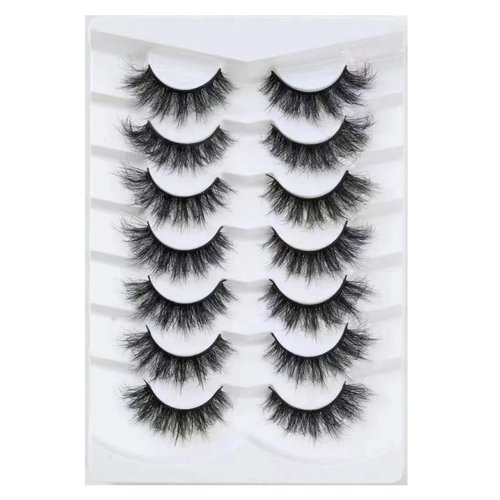 PAVONNE False Eyelashes Fluffy Mink Lashes Cat-Eye Look 18MM Black Wispy Long 8D Volume Fake Eyelash Strips 7 Pairs Pack