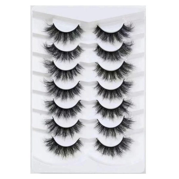 PAVONNE False Eyelashes Fluffy Mink Lashes Cat-Eye Look 18MM Black Wispy Long 8D Volume Fake Eyelash Strips 7 Pairs Pack
