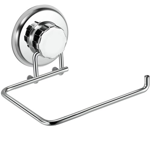 HASKO accessories - Powerful Vacuum Suction Cup Toilet Paper Holder – Wall Mount Stainless Steel Tissue Roll Dispenser for Bathroom & Kitchen – Can be Mounted on Clean Flat Smooth Surface (Chrome)