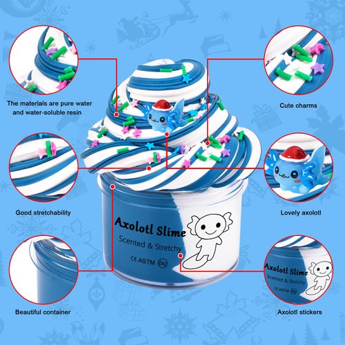 Christmas Axolotl Scented Butter Slime, Non Sticky,Stress Relief,Super Soft and Stretchy Clay Sludge Toy,Birthday Gifts,DIY Slime Party Favor,Christmas Stocking Stuffers for Kids (7oz 200ML)