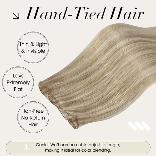 Full Shine Sew In Weft Hair Extensions Human Hair Color Golden Blonde Highlighted Medium Blonde Hair Hand Tied Weft Extensions Invisible Hair Extension 18 Inch Genius Weft Hair Extensions Human Hair