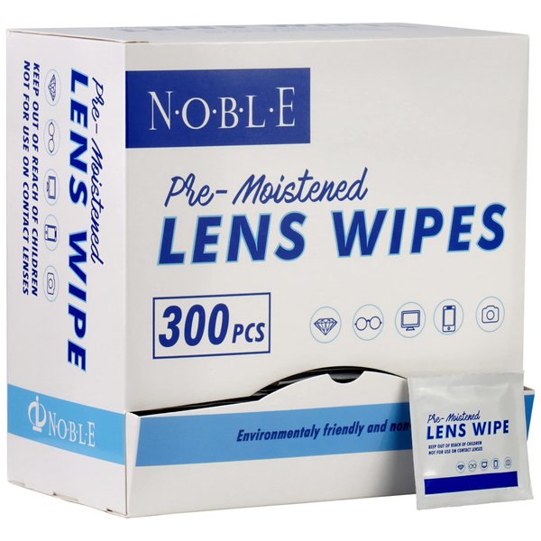 Noble Pre-moistened Lens Wipes Individually Wrapped - Lens and Screen Cleaning Wipes - Great for Eyeglasses, Cell Phones, Camera Lenses, Screens, Keyboards, and Other Delicate Surfaces (300 Wipes)