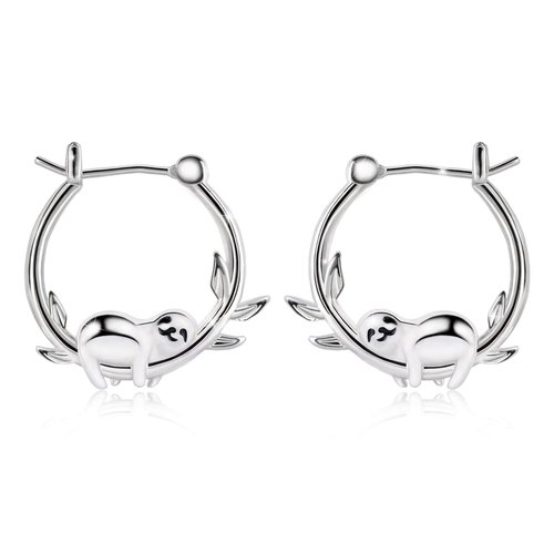 Sloth Earrings for Women Girls - Sterling Silver Sloth Hoop Earrings for Teens Hypoallergenic Cute Animal Earrings for Sensitive Ears Dainty Lightweight Huggie Hoop Earring Gift for Birthday Christmas