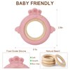 AULEGE Baby Teething Toy for Babies 3-6,12 Months, BPA Free Silicone & Natural Beech Baby Teething Ring for Teething Relief, Wooden Ring Teether for Baby 3+ Months(Dark Pink, Beige)