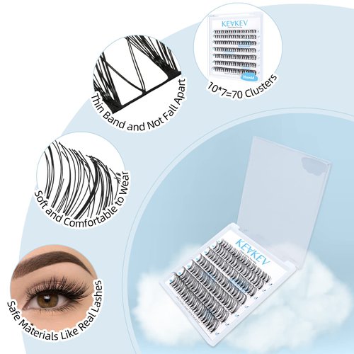 Lash Clusters 70 Pcs Cluster Lashes Eyelash Clusters DIY Cluster Eyelash Extensions Individual Lashes Thin Band & Soft(Humid,C-8-16mix)