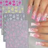 8PCS Hibiscus Flower Nail Art Stickers, Hawaiian Flowers Nail Decals White Pink Yellow 3D Self-Adhesive Flowers Stickers for Nails Summer Floral Manicure Sliders for Women Girls Nail Art Decorations