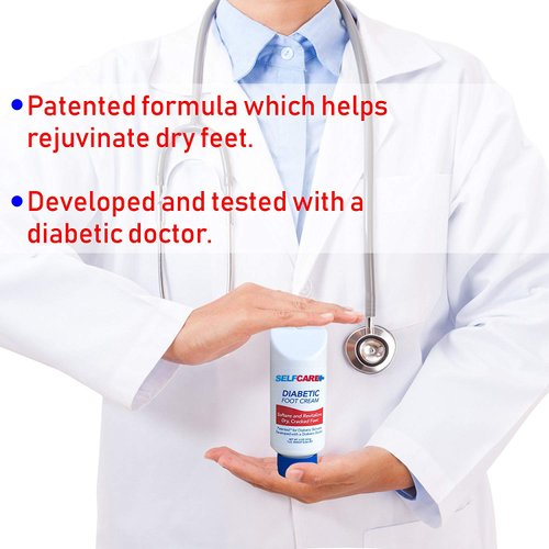 Selfcare Plus Diabetic Foot Cream For Dry Cracked Feet. Leaves Hands Legs, Feet & Body Smooth Patented Lotion, 5 oz