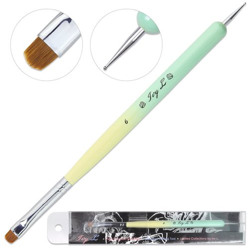 Ivy-L Premium 2 Ways French Gel Acrylic Nail Art Kolinsky Brush with Dotting Tool for Professional Manicure Nail Art Design Cuticle Clean-up + Lime Green Wood Handle (Size 6)