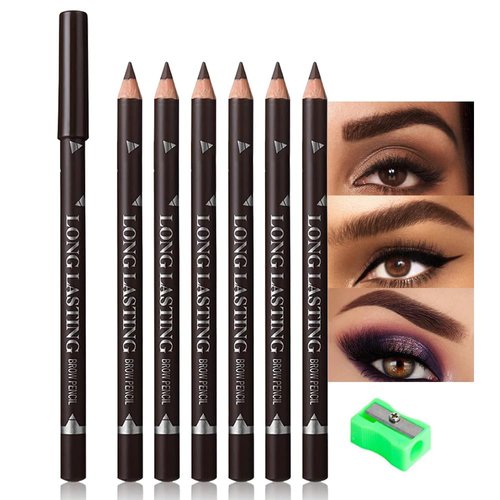 6Pcs brow pencil, wooden hard-core eyebrow pencils, eyebrow pencil dark brown, eyebrow and eyeliner pencils, waterproof and sweat-proof, beginner makeup eyebrow pencil, dark brown eyeliner pencils