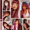 RightOn Red Wig Long Straight Wig with Bangs Long Wig Wine Red Straight Wigs Full Machine Wig for Daily Cosplay Party