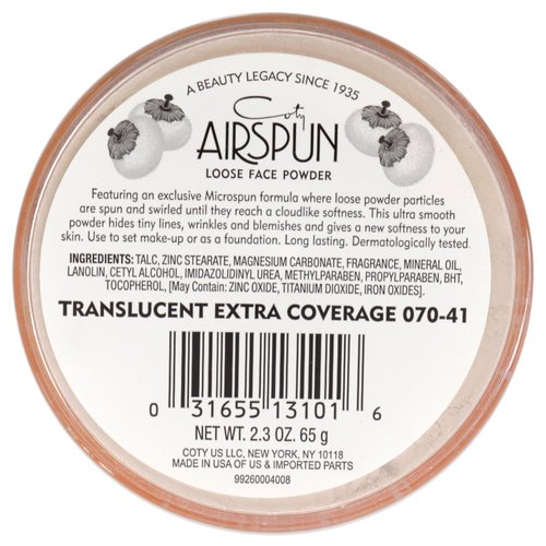 Coty Airspun Face Powder, Translucent Extra Coverage, 2.3 Ounce, Pack of 1