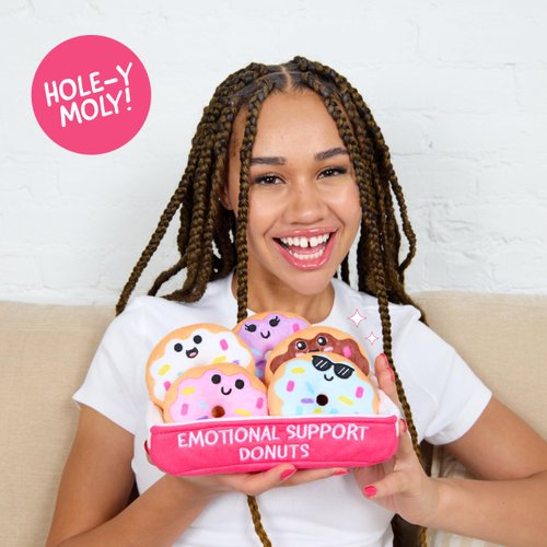 WHAT DO YOU MEME? Emotional Support Donuts by Relatable, Cuddly Stuffed Animals and Toys, Squishy Toys and Plushies, Great Ideas for Loved Ones of All Ages, Includes 5 Plushies with Carrying Basket