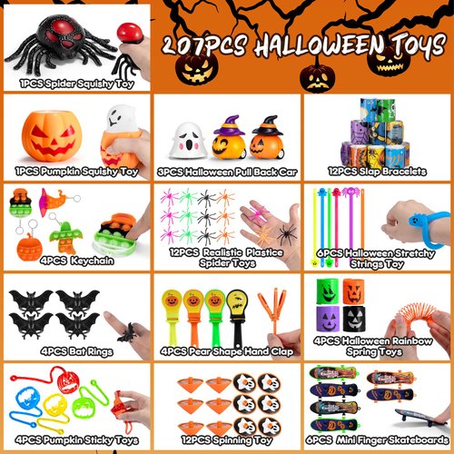 Laoyebaohao 207PCS Halloween Party Favors for Kids Halloween Toys Halloween Goodies Bag Fillers for Halloween Trick or Treat Party Favors for Boys and Girls