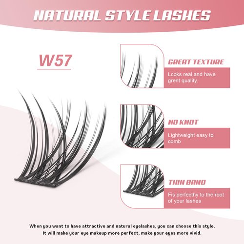 Think Show Imitation Mink Individual Wispy Natural Look Eye Volume Fluffy Lash Clusters DIY False Eyelash Extensions Spikes Kit 8-16mm (W57)
