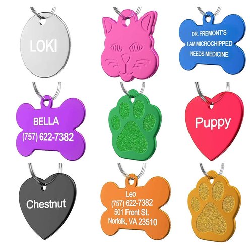 Pet ID Tag Custom for Dog Cat Personalized | Many Shapes and Colors to Choose from | Made in USA | Strong Anodized Aluminum