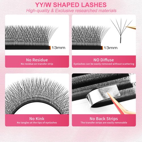 Lash Extensions 5D Eyelash Extensions W Lashes 0.07mm Thickness D Curl Lashes Mix 8-15mm Soft Lash Trays Pestañas Pelo a Pelo Natural Matte black False Eyelashes Individual Lashes(W-5D-0.07-D,8-15mm)