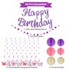 YEOCU Birthday Decorations, NO DIY, Pre-Strung Happy Birthday Banner with Honeycomb Balls, Hanging Swirls, Circle Dots Garland, Happy Birthday Party Decorations for Women Men Boys Girls (Purple)