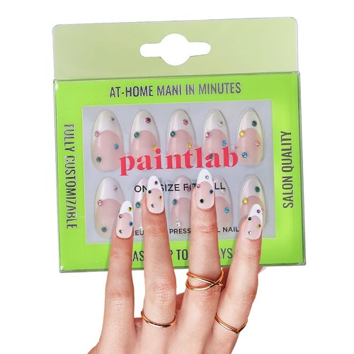 PaintLab Press On Nails - 30 Piece Fake Nails with Glue, Nail File, Prep Pad & Cuticle Stick | Non Toxic & Cruelty Free | Long Lasting & Complete Glue On Nails for Women & Girls (Bejeweled)