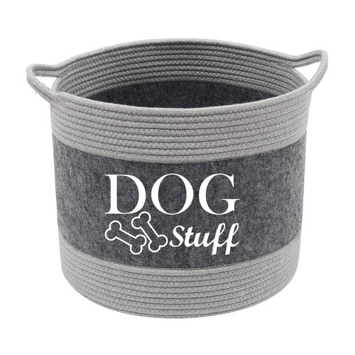 Morezi Cotton felt round dog toy box and dog toy basket storage with handle, doggie toy bin - Good idea for organizing pet toys, blankets, leashes, clothing, dry food and any doggie stuff