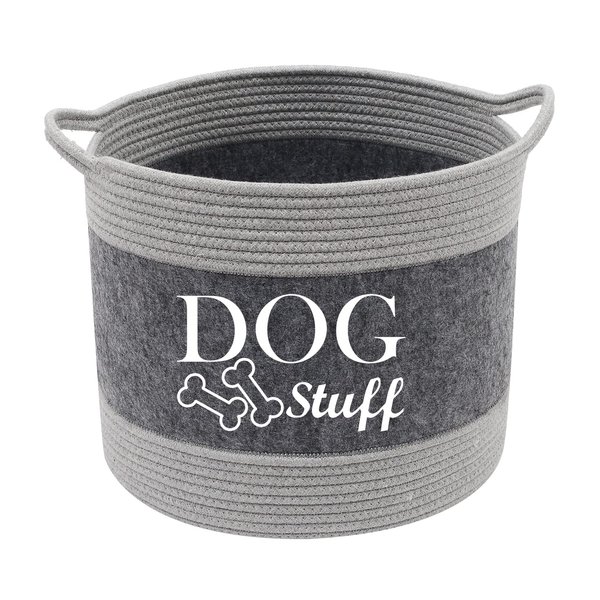 Morezi Cotton felt round dog toy box and dog toy basket storage with handle, doggie toy bin - Good idea for organizing pet toys, blankets, leashes, clothing, dry food and any doggie stuff