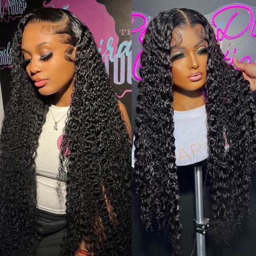ALLRUN Curly Lace Front Wigs Brazilian Human Hair 4x4 HD Lace Closure Wigs Virgin Hair Kinky Curly Lace Front Wigs For Black Women Pre Plucked with Baby Hair 150% Density(24Inch)