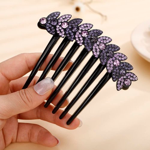 Jumwrit Rhinestone Wedding Hair Comb Colorful Fish Shape Hair Comb Slide Clip Headpiece Big Bride Black Acrylic Hair Side Comb Vintage Bridal Hair Jewelry for Women and Girls(Style 2)