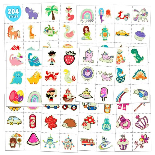 TatoYard 204 PCS Individually Wrapped Kids Tattoos for Party Supplies, 34 Sheet Temporary Tattoos for Goodie Bags Stuffers, Kids Stickers Birthday Party favors Decorations (Luminous)