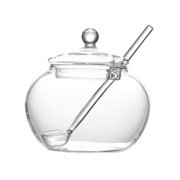 123Arts Clear Glass Sugar Bowl With Lid and Sugar Serving Spoon,8 ounces