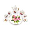 Dollhouse Tea Cup Sets 1:6 Scale Miniature Porcelain Dollhouse Accessories 8PCS Flower Pattern Teapot Platter Dish Sets Dollhouse Kitchen Supplies Decoration (Rose)