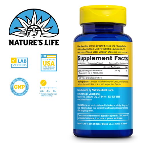 Nature's Life Apple Cider Vinegar Tablets, 250 Mg, 100 Count