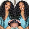 Aatifa 30 Inch Wear and Go Glueless Wigs Human Hair Pre Plucked Pre Cut Water Wave Lace Front Human Hair Wigs for Black Women Deep Curly Wave Lace Frontal Wigs with Baby Hair 180% Density