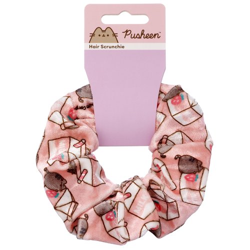 Pusheen the Cat Pink Strawberry Milk Carton Hair Scrunchie, 1 Count (Pack of 1)