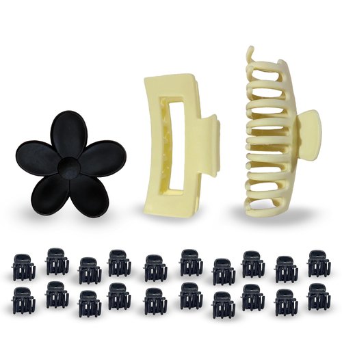 Savingssphere Hair Clips – 4 Inch Claw Hair Clips for Women, 3.14 Inch Rectangle Claw Clips, Flower Hair Clips, 20 Pcs Small Hair Clips for All Hair Types (Cream)