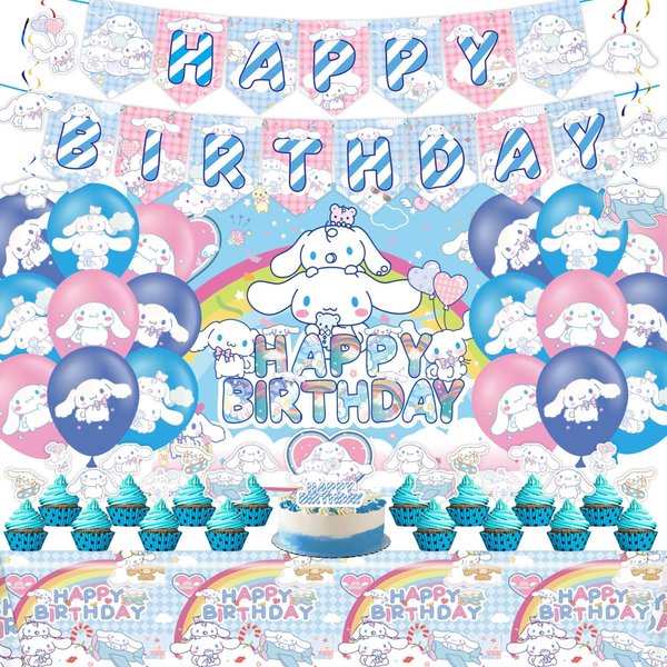 Kawaii Birthday Party Supplies Decorations Include Happy Birthday Banner, Balloon, Backdrop, Tablecloth, Hanging Swirls for Girls Birthday Party Supplies