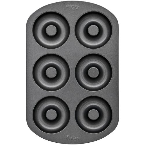 Wilton 6-Cavity Doughnut Baking Pan, Makes Individual Full-Sized 3 3/4" Donuts or Baked Treats, Non-Stick and Dishwasher Safe, Enjoy or Give as Gift, Metal (1 Pan)