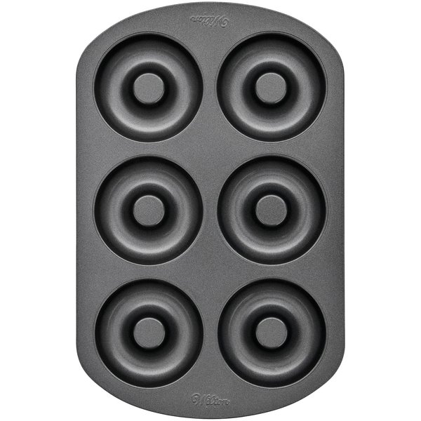 Wilton 6-Cavity Doughnut Baking Pan, Makes Individual Full-Sized 3 3/4" Donuts or Baked Treats, Non-Stick and Dishwasher Safe, Enjoy or Give as Gift, Metal (1 Pan)